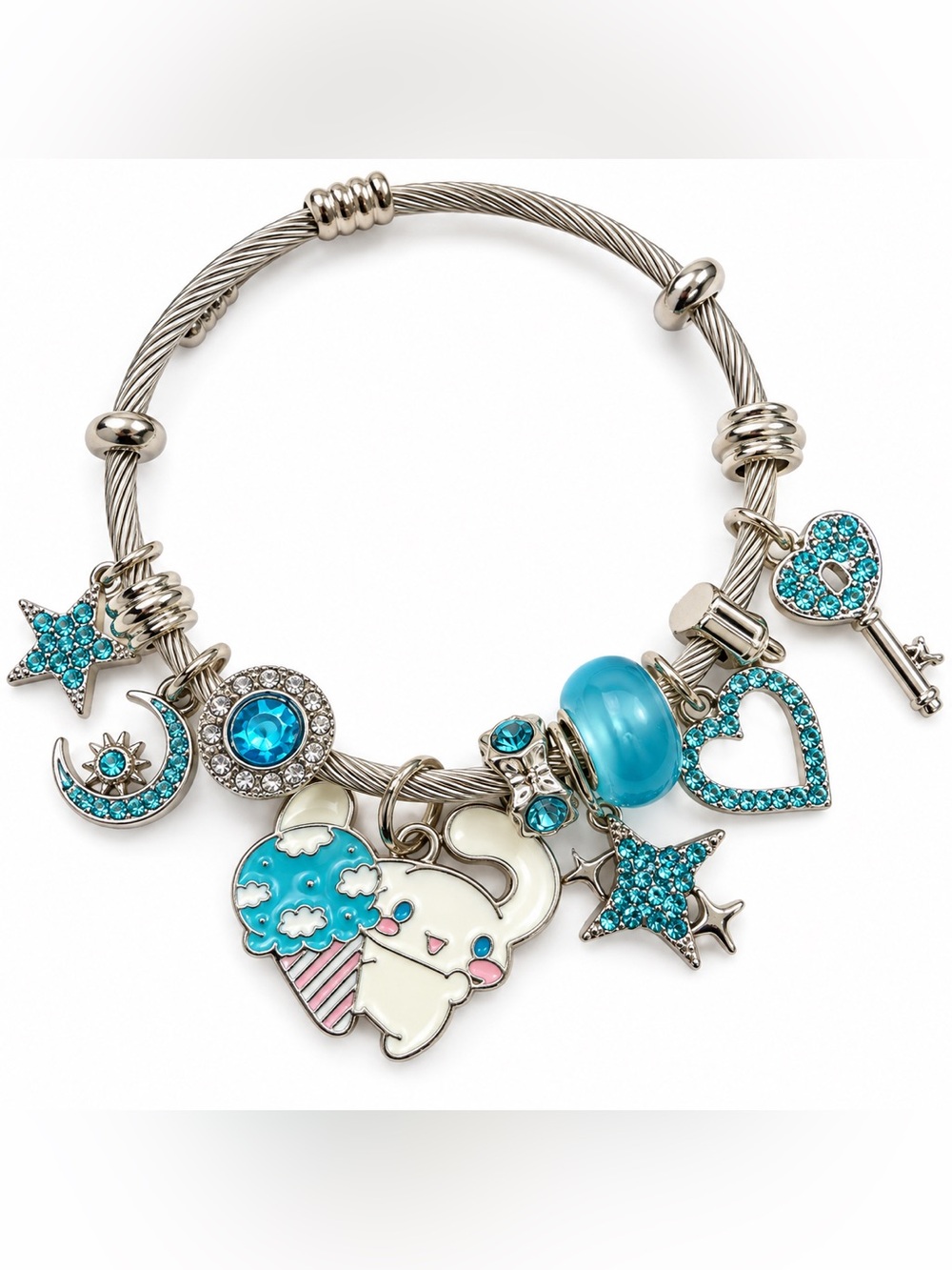 Sanrio Silver-Tone Bracelet with Turquoise Blue Charms